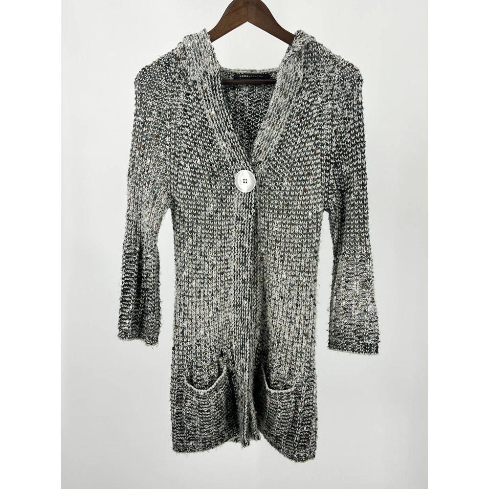 BCBGMaxAzria Knit Cardigan Hoodie Sweater Gray Alpaca Mohair Blend Size Small